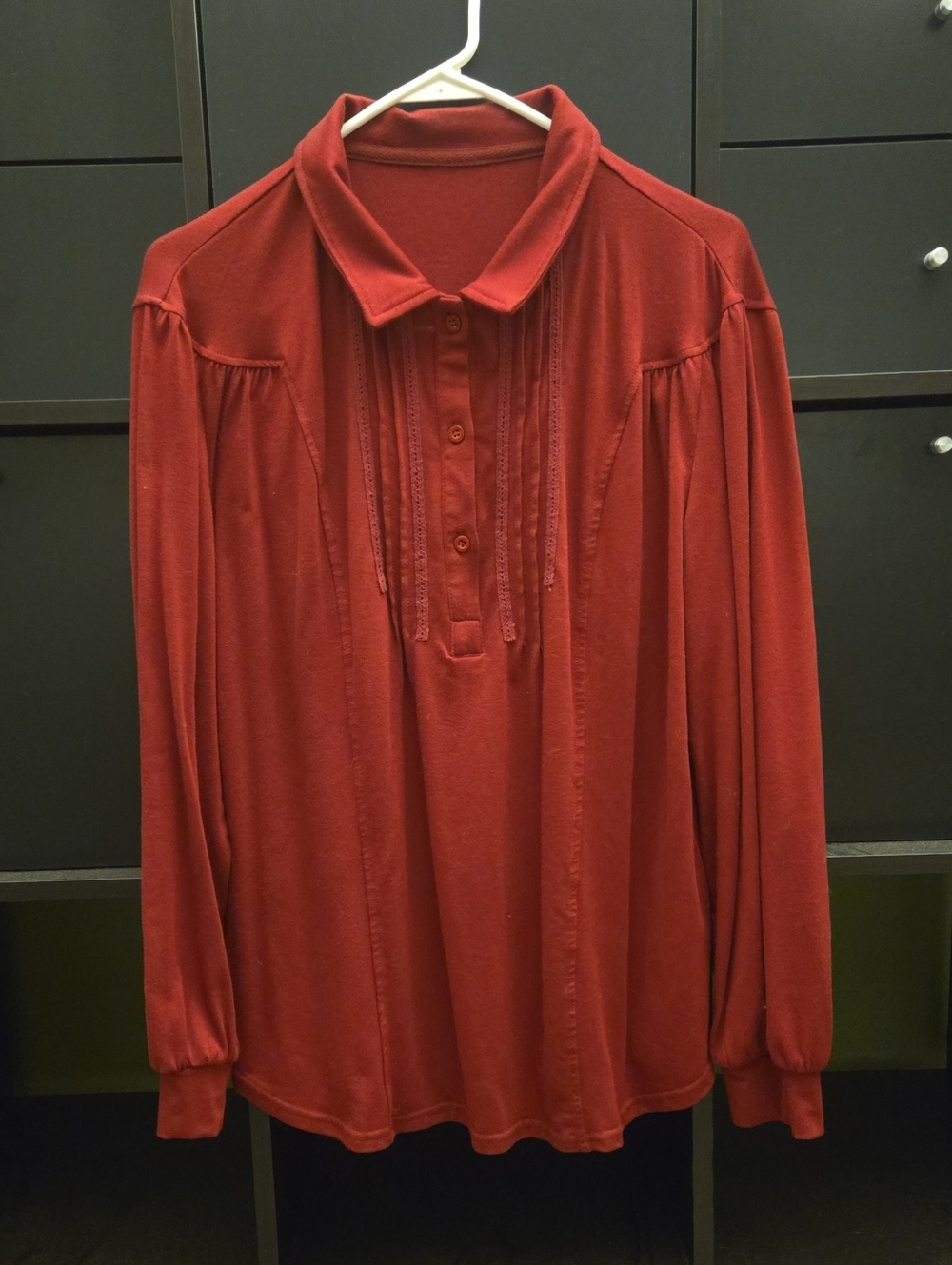 Women's Red Long-Sleeve Polo Blouse